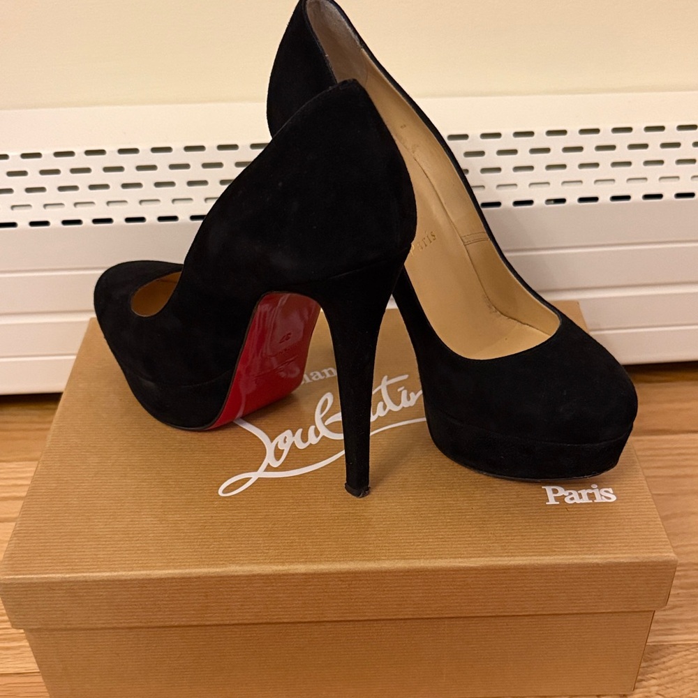 Christian Louboutin Black Suede Heels with Red Sole